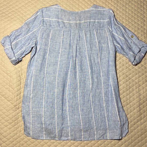 Ellen Tracy Washable Linen Tunic. Blue & White. Large. Like New. - Picture 2 of 7